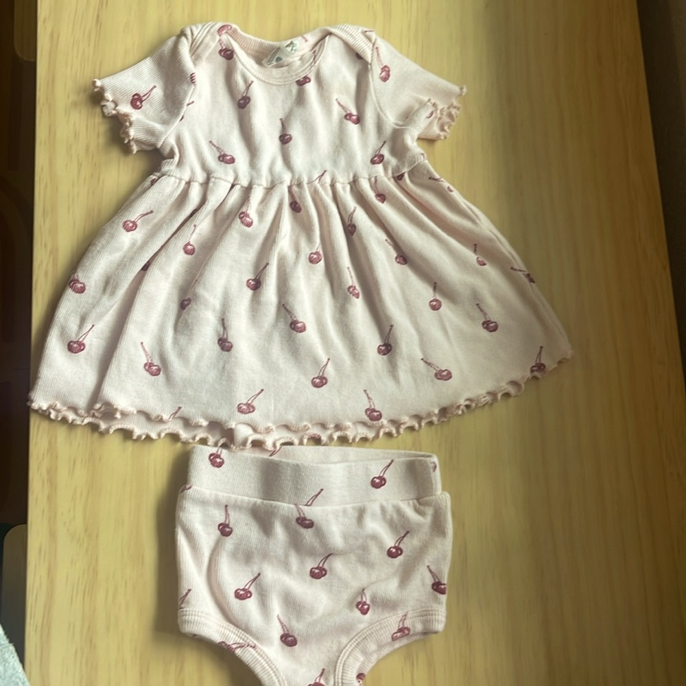 Kate Quinn Cherry dress 0-3m w/matching bloomer